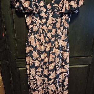 Maurices Navy and Pink Floral Midi Dress